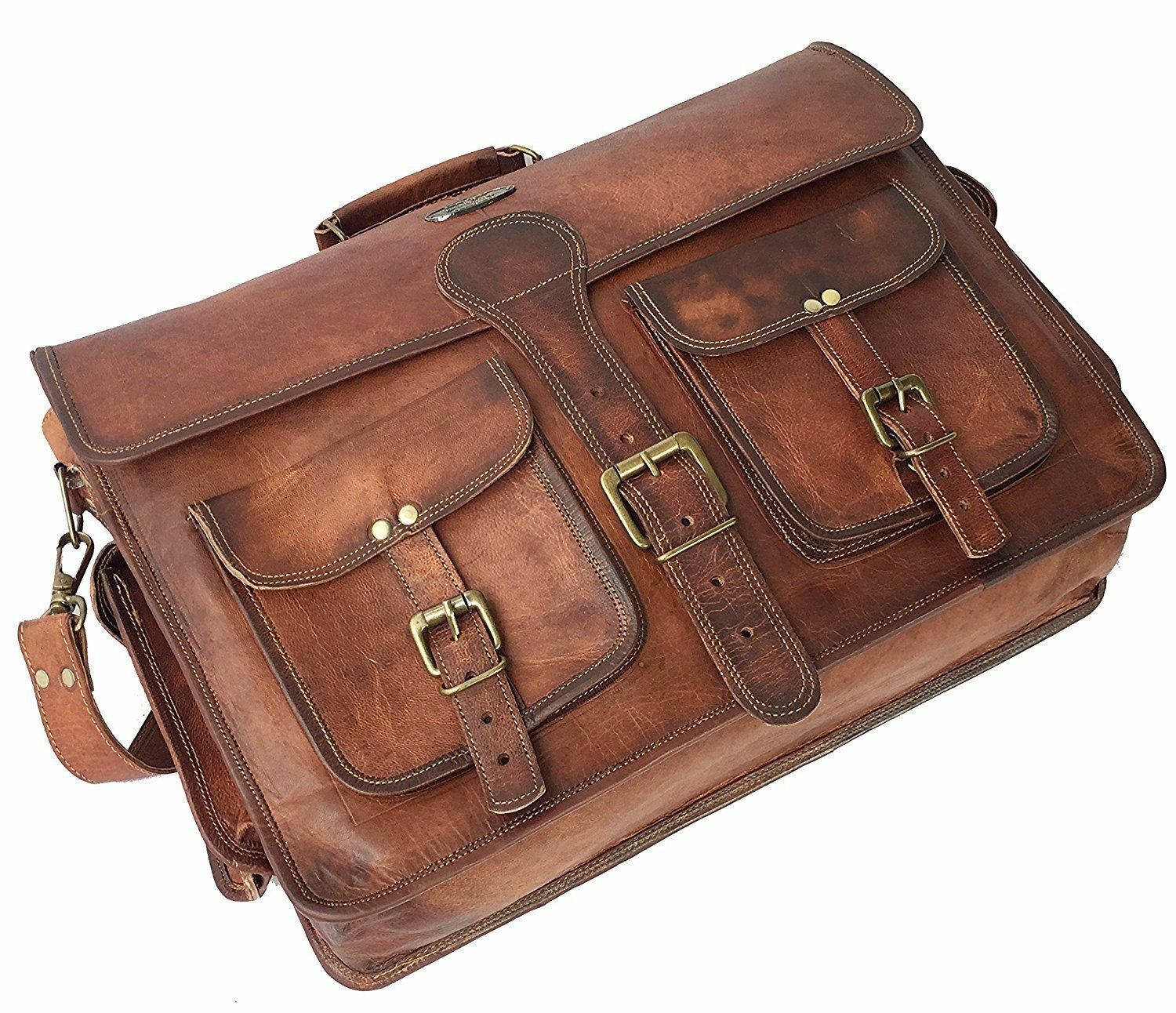Handmade Men's Genuine Leather Vintage Laptop Messenger Briefcase Bag Satchel 24Hr Smart